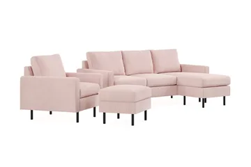 Peppe Soffgrupp 3-sits Vändbar L-formad Divansoffa + Fåtölj + Fotpall i Manchester - Rosa - Möbler - Vardagsrum - Soffgrupper