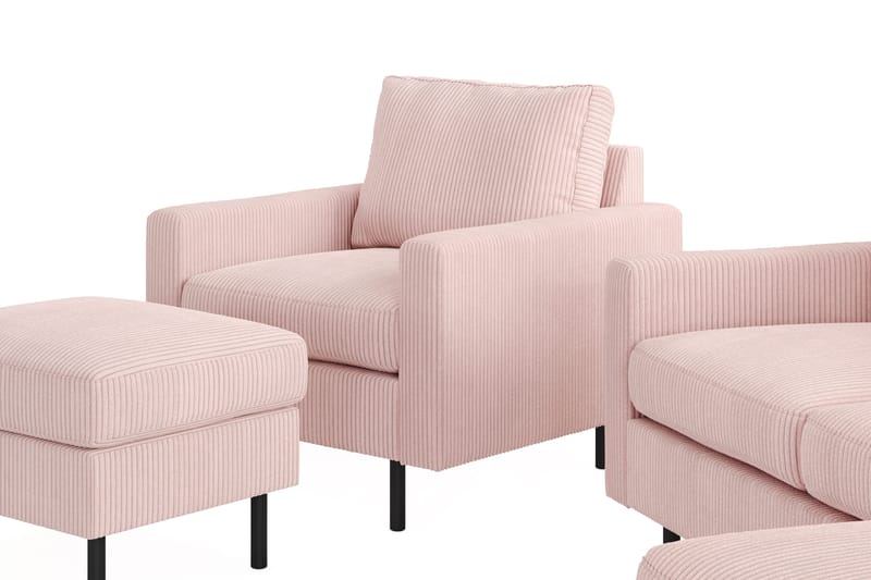 Peppe Soffgrupp 3-sits Vändbar L-formad Divansoffa + Fåtölj + Fotpall i Manchester - Rosa - Möbler - Vardagsrum - Soffgrupper