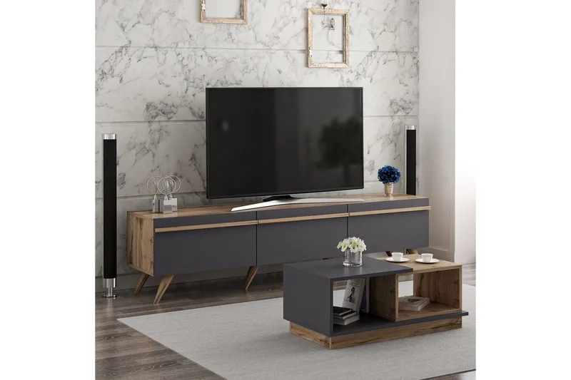 Ravinarville Möbelset För Vardagsrum - Antracit/Valnöt - Möbler - Vardagsrum - Möbelset för vardagsrum