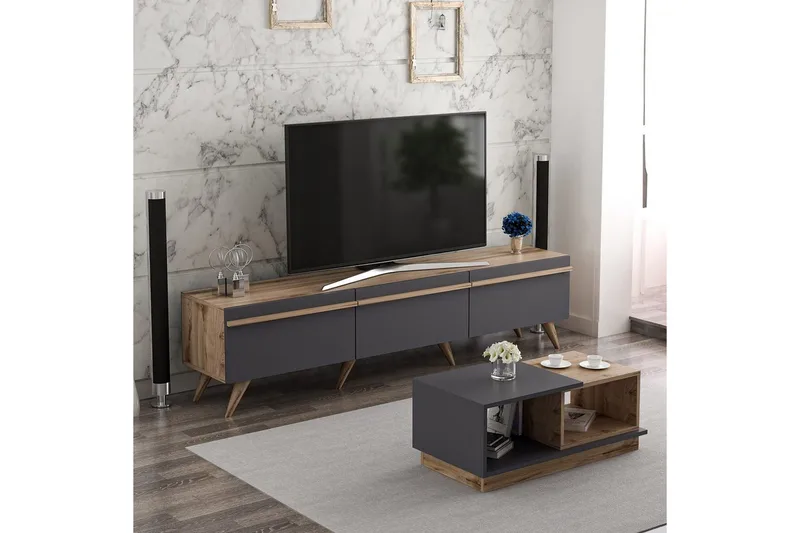 Ravinarville Möbelset För Vardagsrum - Antracit/Valnöt - Möbler - Vardagsrum - Möbelset för vardagsrum
