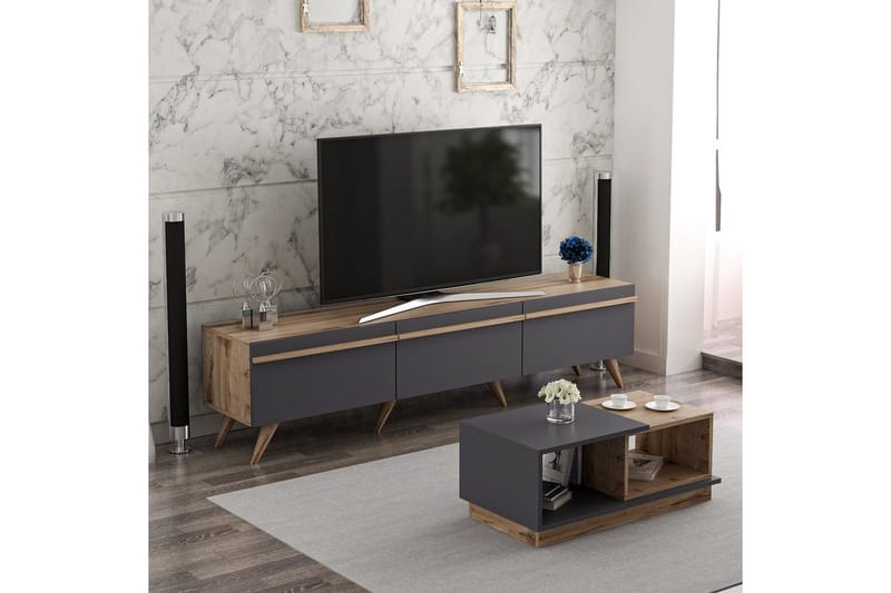 Ravinarville Möbelset För Vardagsrum - Antracit/Valnöt - Möbler - Vardagsrum - Möbelset för vardagsrum