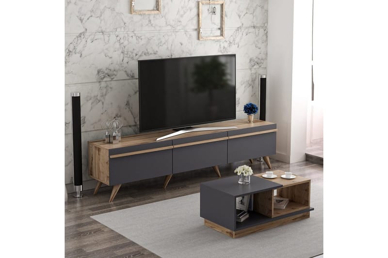 Ravinarville Möbelset För Vardagsrum - Antracit/Valnöt - Möbler - Vardagsrum - Möbelset för vardagsrum