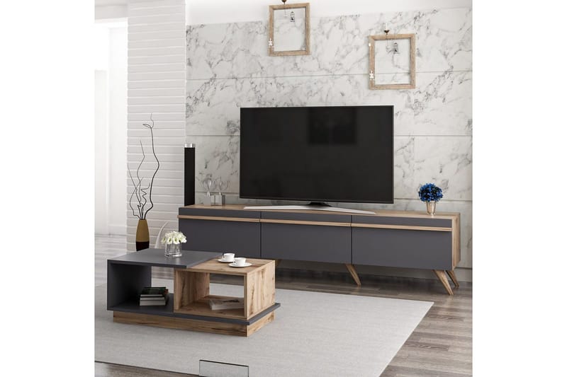 Ravinarville Möbelset För Vardagsrum - Antracit/Valnöt - Möbler - Vardagsrum - Möbelset för vardagsrum