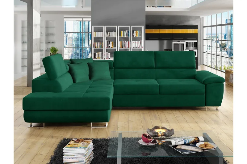 Reginia Bäddsoffa m. Schäslong 3-sits, Grön