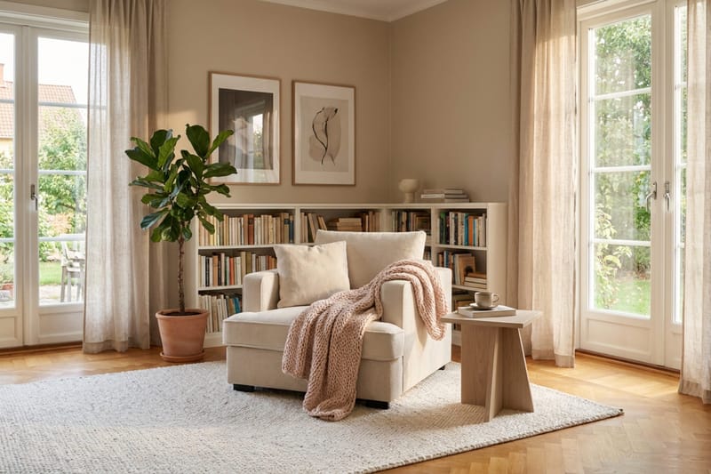 Rossita Extra Djup Fåtölj - Trenza 06, Beige Chenille - Möbler - Vardagsrum - Fåtöljer