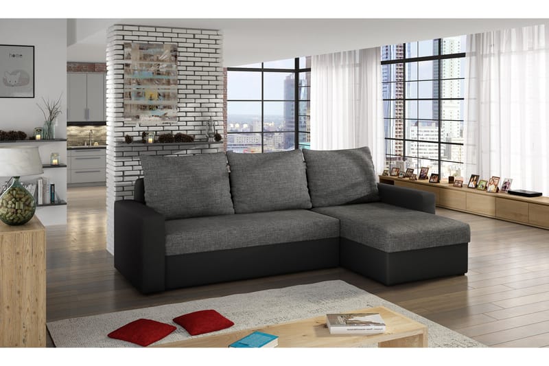 SANTAMERA Bäddsoffa med Divan Grå/Svart - 3-sits bäddsoffa - Bäddsoffor