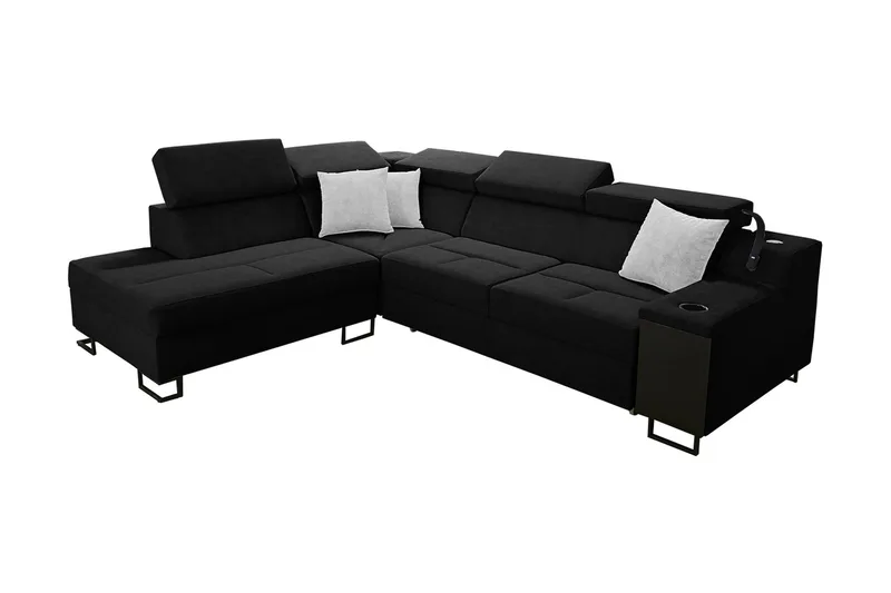 Seginus Bäddsoffa m. Schäslong 3-sits 210x127, Svart