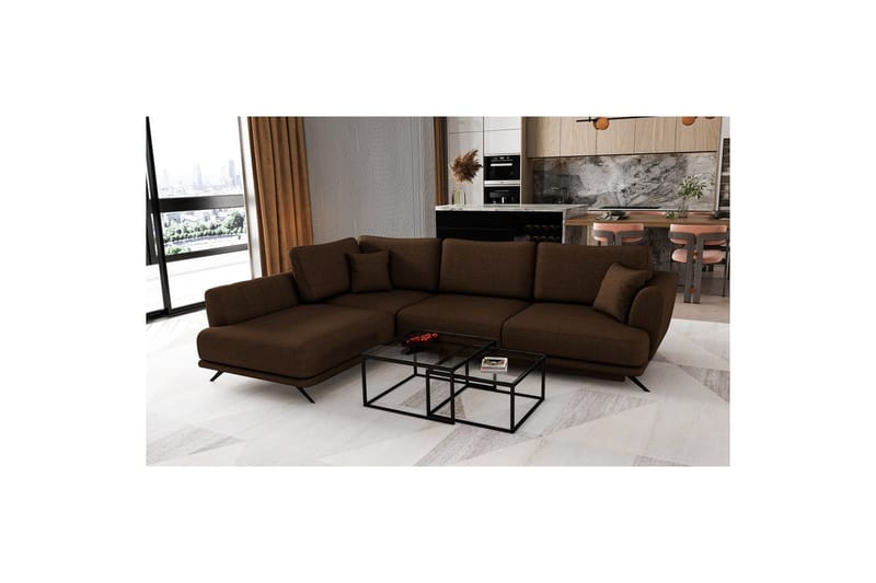 Sektion Eltap Larde 286x191x90 cm - Flores 21, Brun, Vänster - Möbler - Vardagsrum - Bäddsoffor