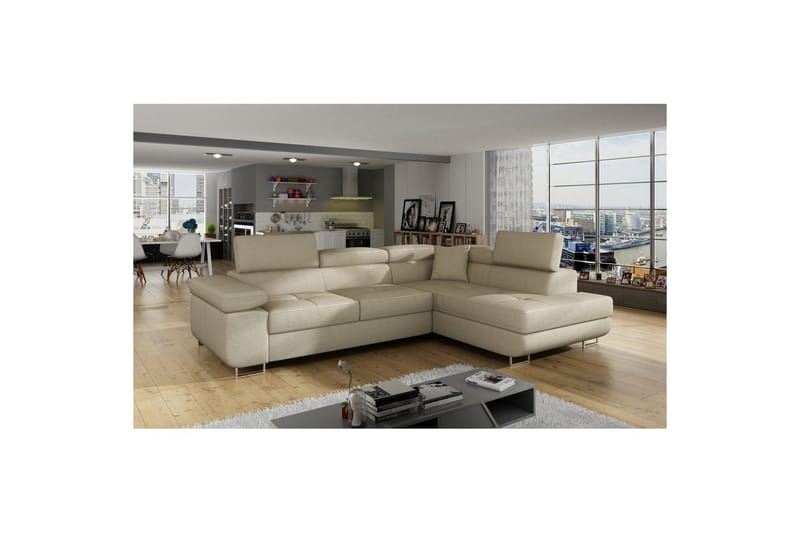 Sektionssoffa Eltap Anton 272x203x85 cm - Jarell 18, Ljusbeige, Höger - Möbler - Vardagsrum - Bäddsoffor