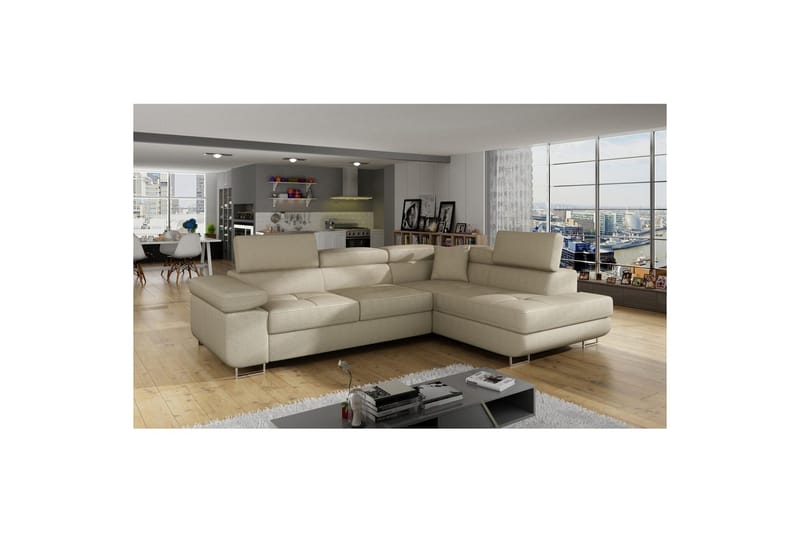 Sektionssoffa Eltap Anton 272x203x85 cm - Jarell 18, Ljusbeige, Höger - Möbler - Vardagsrum - Bäddsoffor
