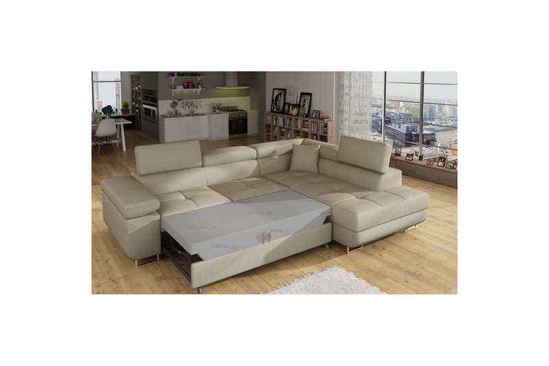 Sektionssoffa Eltap Anton 272x203x85 cm - Jarell 18, Ljusbeige, Höger - Möbler - Vardagsrum - Bäddsoffor