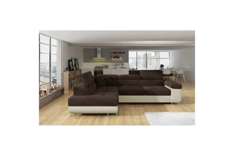 Sektionssoffa Eltap Anton 272x203x85 cm - Jasmine 29, Mjuk 33, Brun, Beige, Vänster - Möbler - Vardagsrum - Bäddsoffor