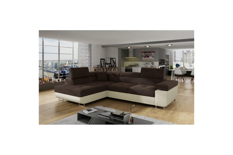 Sektionssoffa Eltap Anton 272x203x85 cm - Jasmine 29, Mjuk 33, Brun, Beige, Vänster - Möbler - Vardagsrum - Bäddsoffor