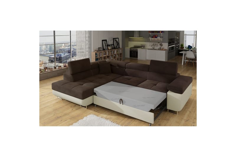 Sektionssoffa Eltap Anton 272x203x85 cm - Jasmine 29, Mjuk 33, Brun, Beige, Vänster - Möbler - Vardagsrum - Bäddsoffor