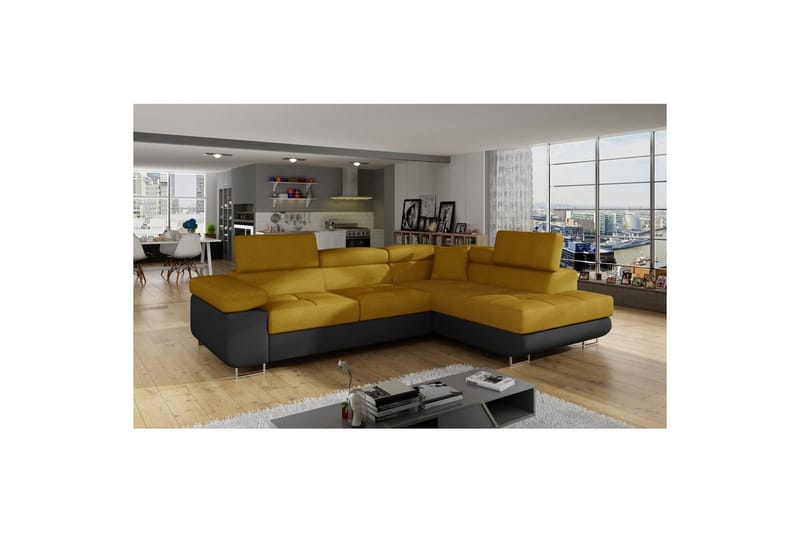 Sektionssoffa Eltap Anton 272x203x85 cm - Omega 68, Soft 11, Gul, Svart, Höger - Möbler - Vardagsrum - Bäddsoffor