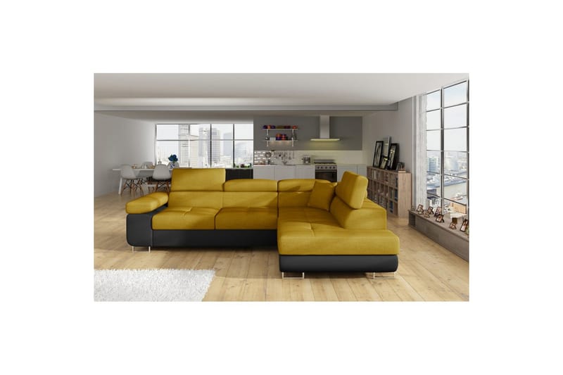 Sektionssoffa Eltap Anton 272x203x85 cm - Omega 68, Soft 11, Gul, Svart, Höger - Möbler - Vardagsrum - Bäddsoffor