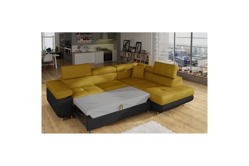 Sektionssoffa Eltap Anton 272x203x85 cm - Omega 68, Soft 11, Gul, Svart, Höger - Möbler - Vardagsrum - Bäddsoffor