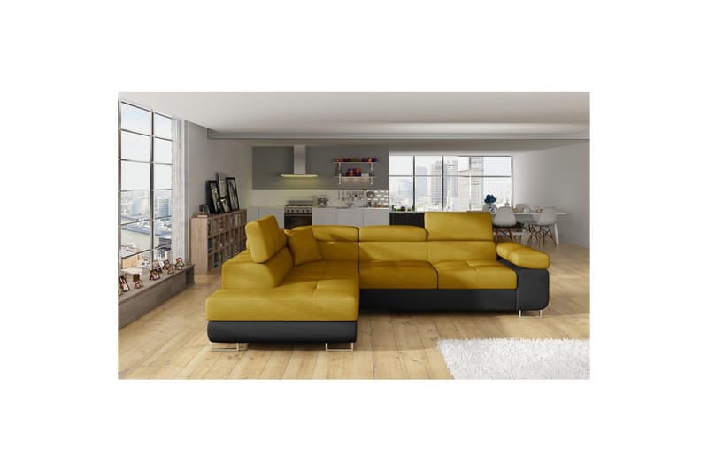 Sektionssoffa Eltap Anton 272x203x85 cm - Omega 68, Soft 11, Gul, Svart, Vänster - Möbler - Vardagsrum - Bäddsoffor