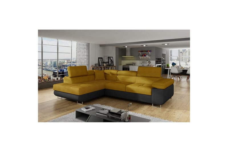 Sektionssoffa Eltap Anton 272x203x85 cm - Omega 68, Soft 11, Gul, Svart, Vänster - Möbler - Vardagsrum - Bäddsoffor