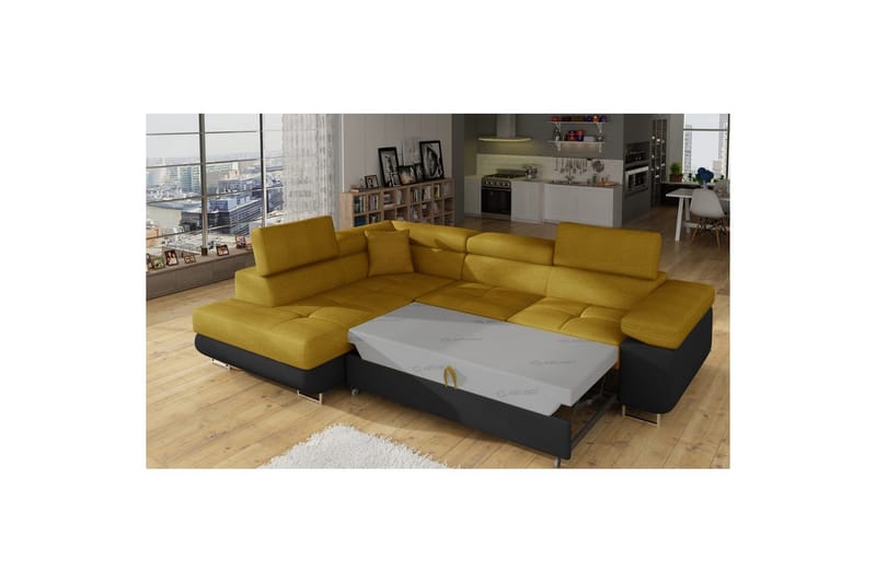 Sektionssoffa Eltap Anton 272x203x85 cm - Omega 68, Soft 11, Gul, Svart, Vänster - Möbler - Vardagsrum - Bäddsoffor