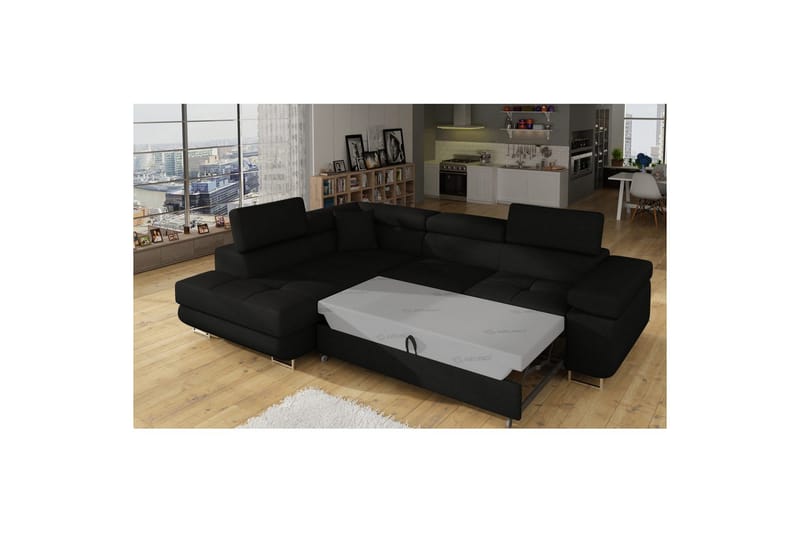 Sektionssoffa Eltap Anton 272x203x85 cm - Sawana 14, Svart, Vänster - Möbler - Vardagsrum - Bäddsoffor