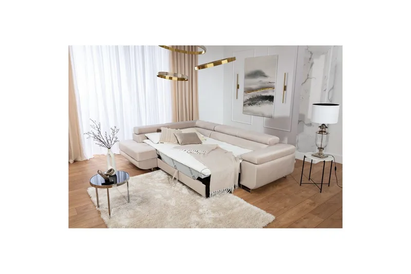 Sektionssoffa Eltap Anton 272x203x85 cm - Paros 02, Beige, Vänster - Möbler - Vardagsrum - Bäddsoffor