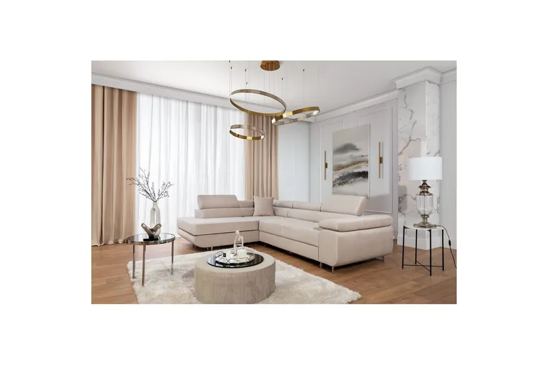 Sektionssoffa Eltap Anton 272x203x85 cm - Paros 02, Beige, Vänster - Möbler - Vardagsrum - Bäddsoffor