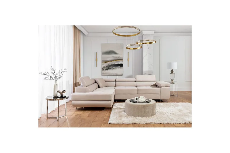 Sektionssoffa Eltap Anton 272x203x85 cm - Paros 02, Beige, Vänster - Möbler - Vardagsrum - Bäddsoffor