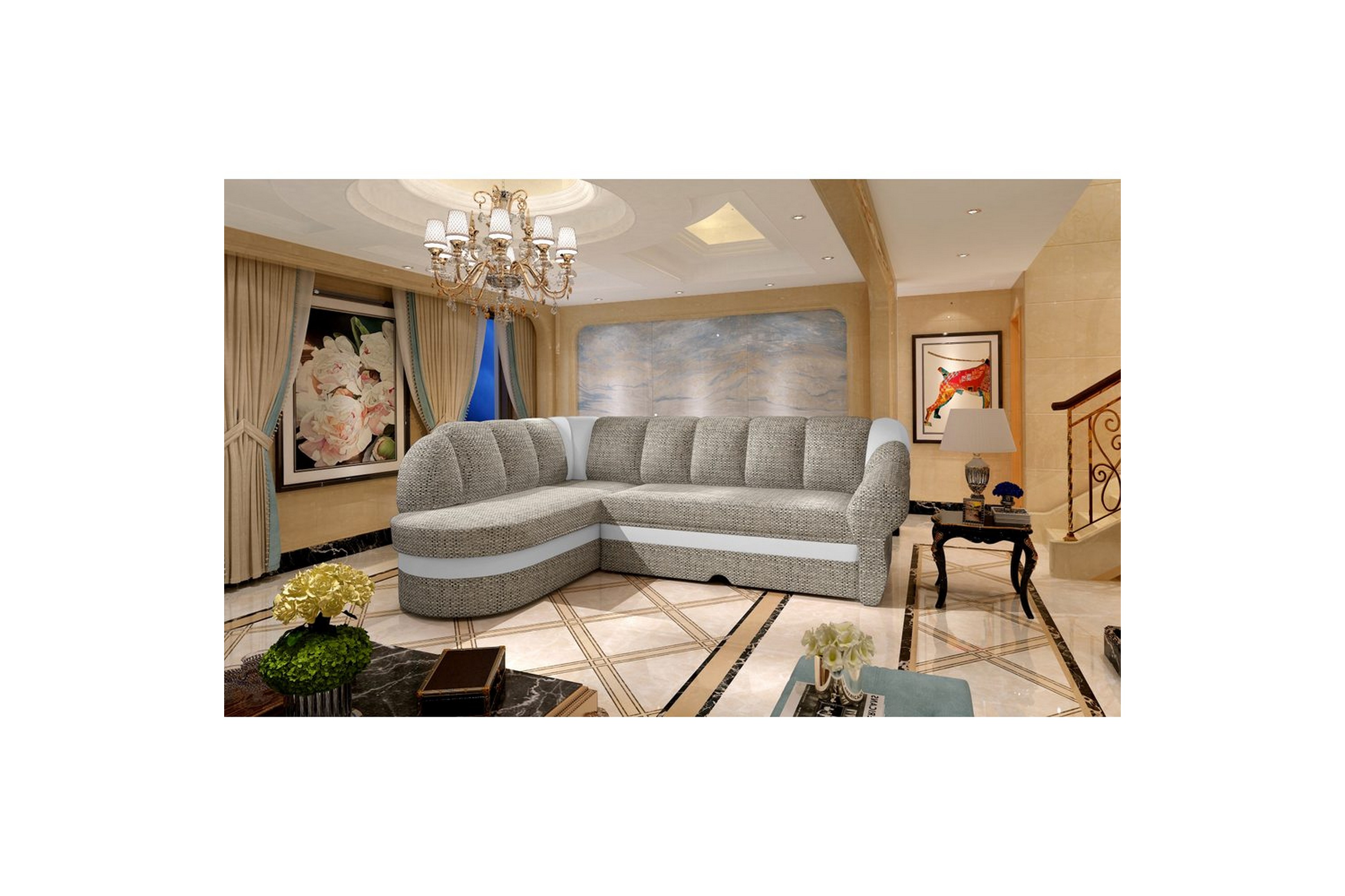 sektionssoffa eltap benano 250x85x180 cm - berlin 01, mjuk 17, grå, vit, vänster