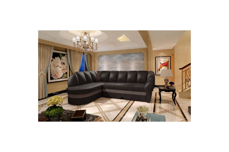 Sektionssoffa Eltap Benano 250x85x180 cm, Berlin 02, Berlin 10, Svart, Ljusgrå, Vänster