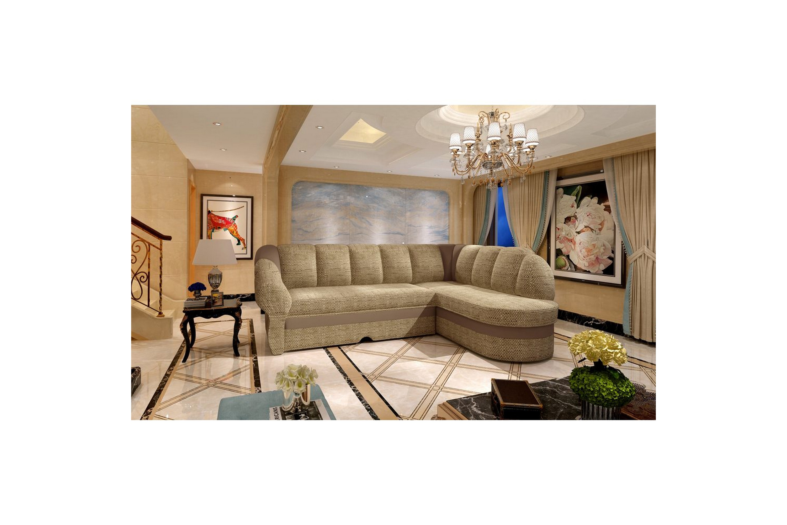 sektionssoffa eltap benano 250x85x180 cm - berlin 03, mjuk 15, beige, brun, höger