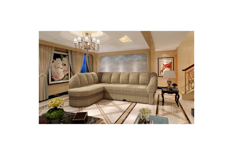 Sektionssoffa Eltap Benano 250x85x180 cm - Berlin 03, Mjuk 15, Beige, Brun, Vänster - Möbler - Vardagsrum - Bäddsoffor