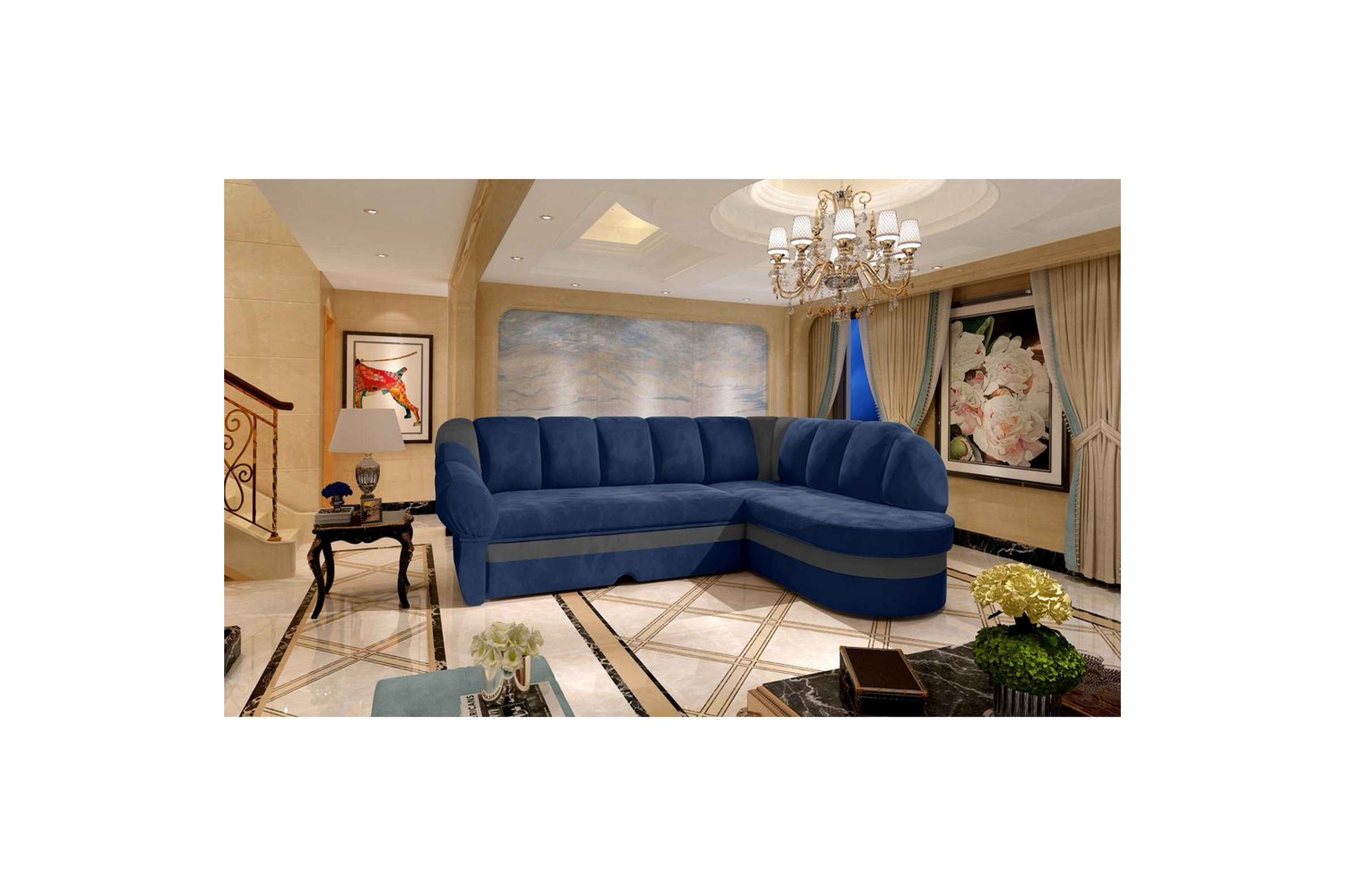 sektionssoffa eltap benano 250x85x180 cm - kronos 09, paros 06, mörkblå, grå, höger