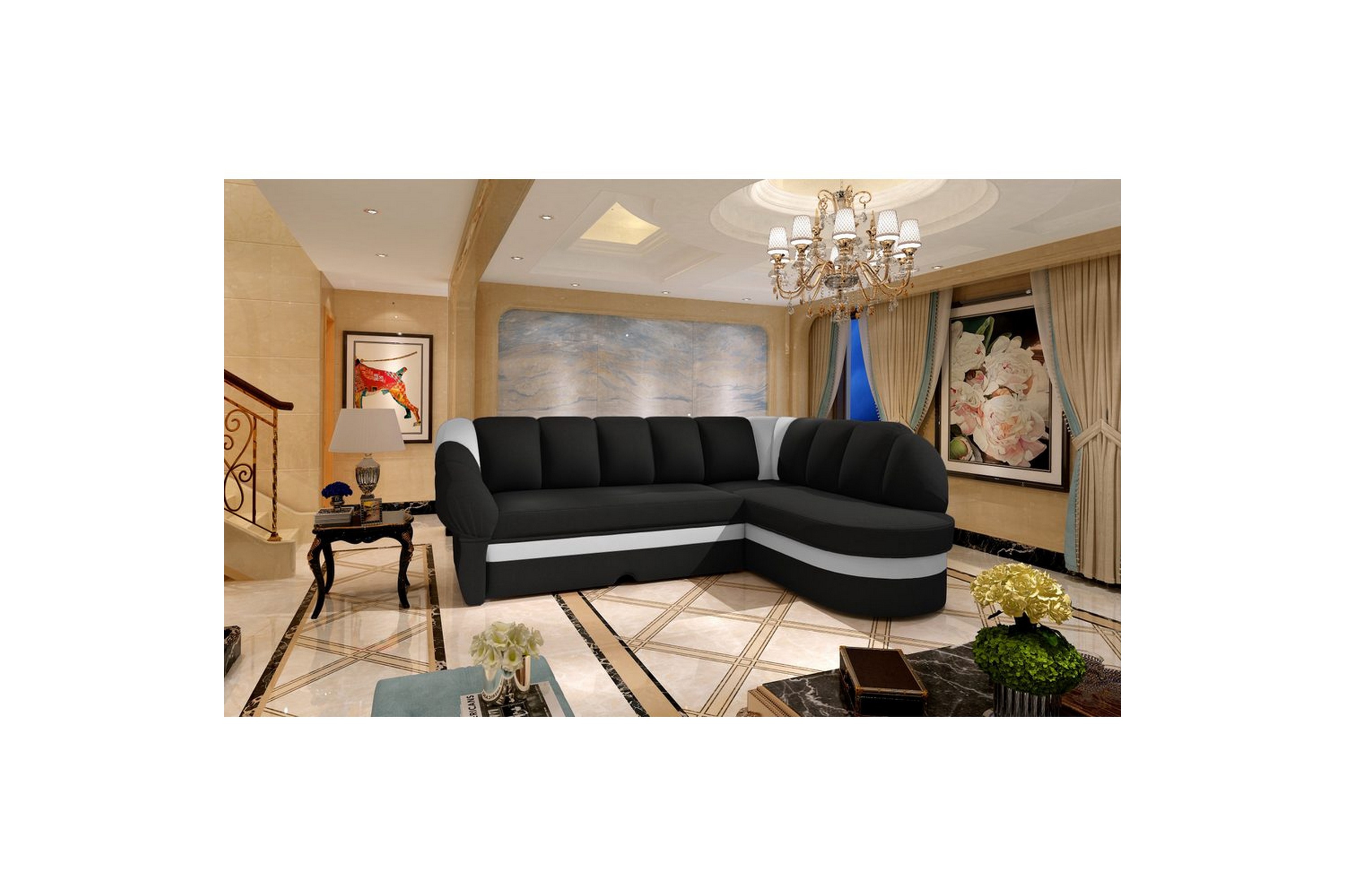 sektionssoffa eltap benano 250x85x180 cm - sawana 14, soft 17, svart, vit, höger