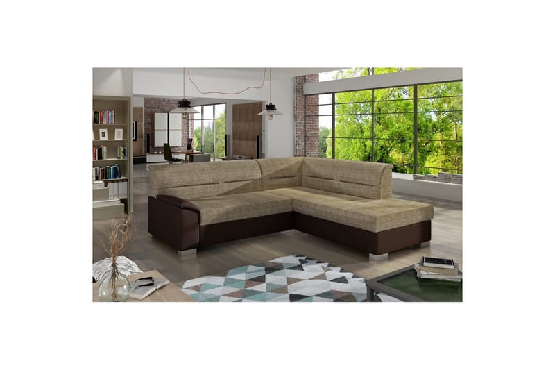 Sektionssoffa Eltap Bergen 247x214x83 cm - Berlin 03, Soft 66, Beige, Mörkbrun, Höger - Möbler - Vardagsrum - Bäddsoffor