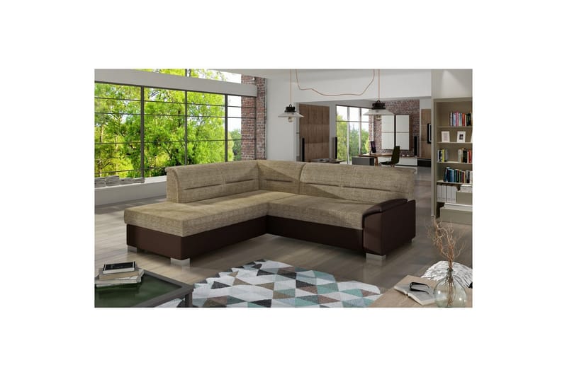 Sektionssoffa Eltap Bergen 247x214x83 cm - Berlin 03, Soft 66, Beige, Mörkbrun, Vänster - Möbler - Vardagsrum - Bäddsoffor