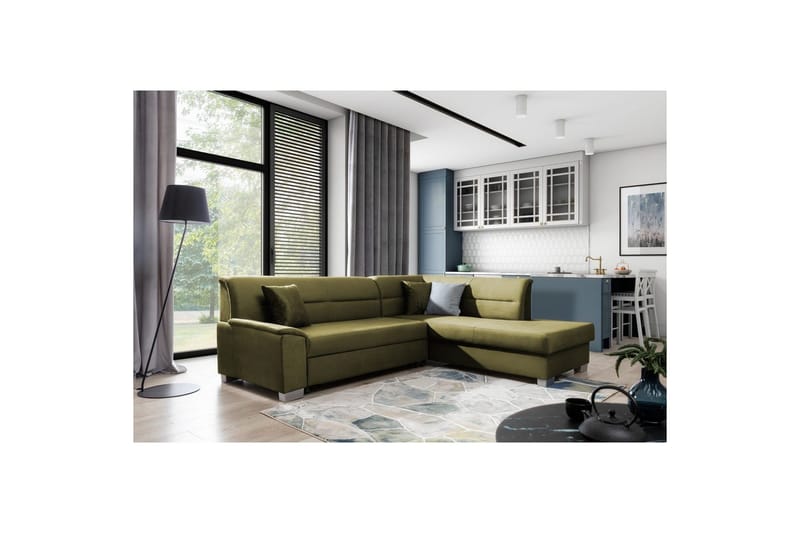 Sektionssoffa Eltap Bergen 247x214x83 cm, Monolith 38, Grön, Höger