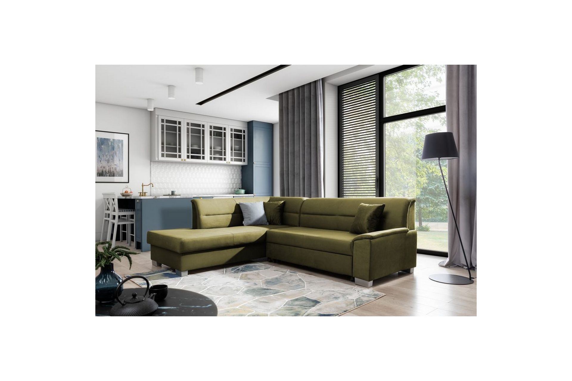 sektionssoffa eltap bergen 247x214x83 cm - monolith 38, grön, vänster