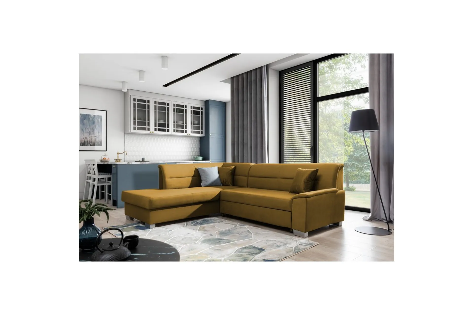 sektionssoffa eltap bergen 247x214x83 cm - monolith 48, gul, vänster