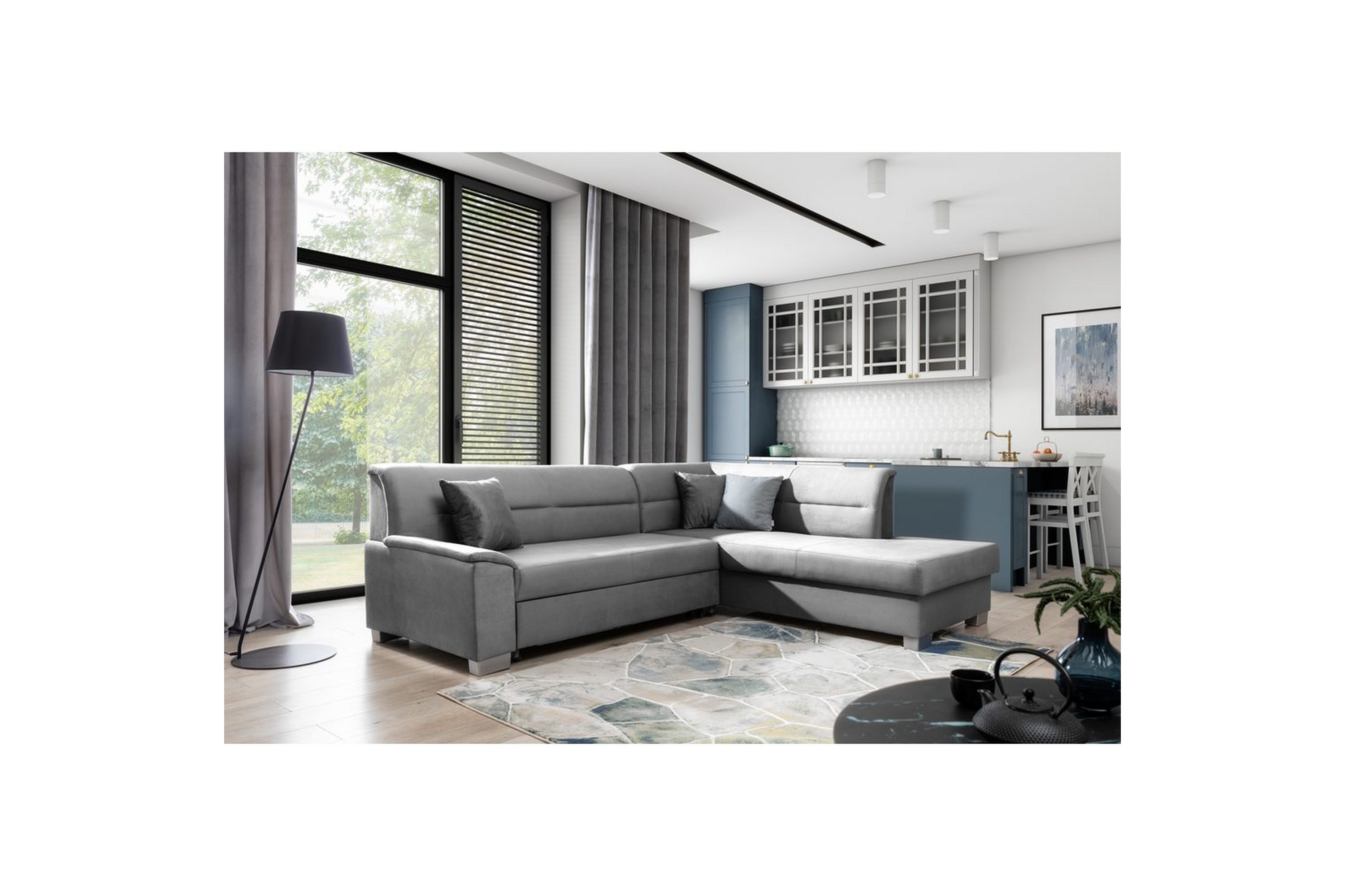 sektionssoffa eltap bergen 247x214x83 cm - monolith 85, grå, höger