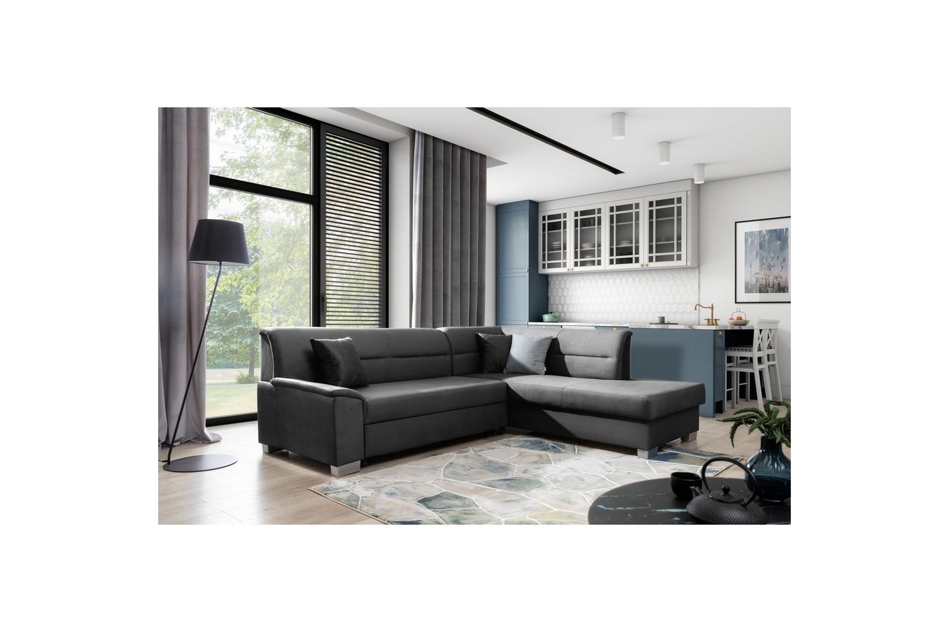 sektionssoffa eltap bergen 247x214x83 cm - monolith 97, mörkgrå, höger