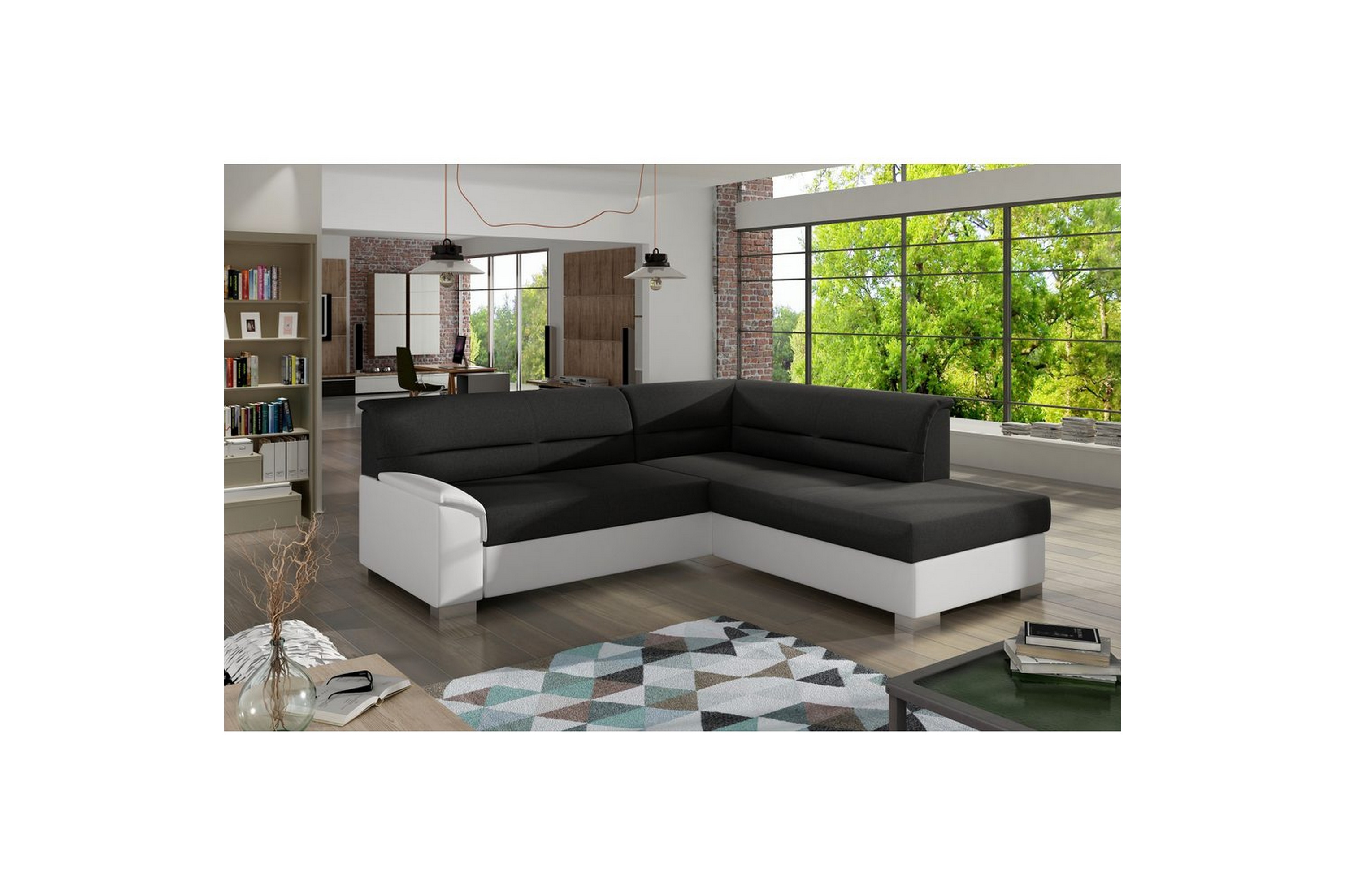 sektionssoffa eltap bergen 247x214x83 cm - sawana 14, soft 17, svart, vit, höger