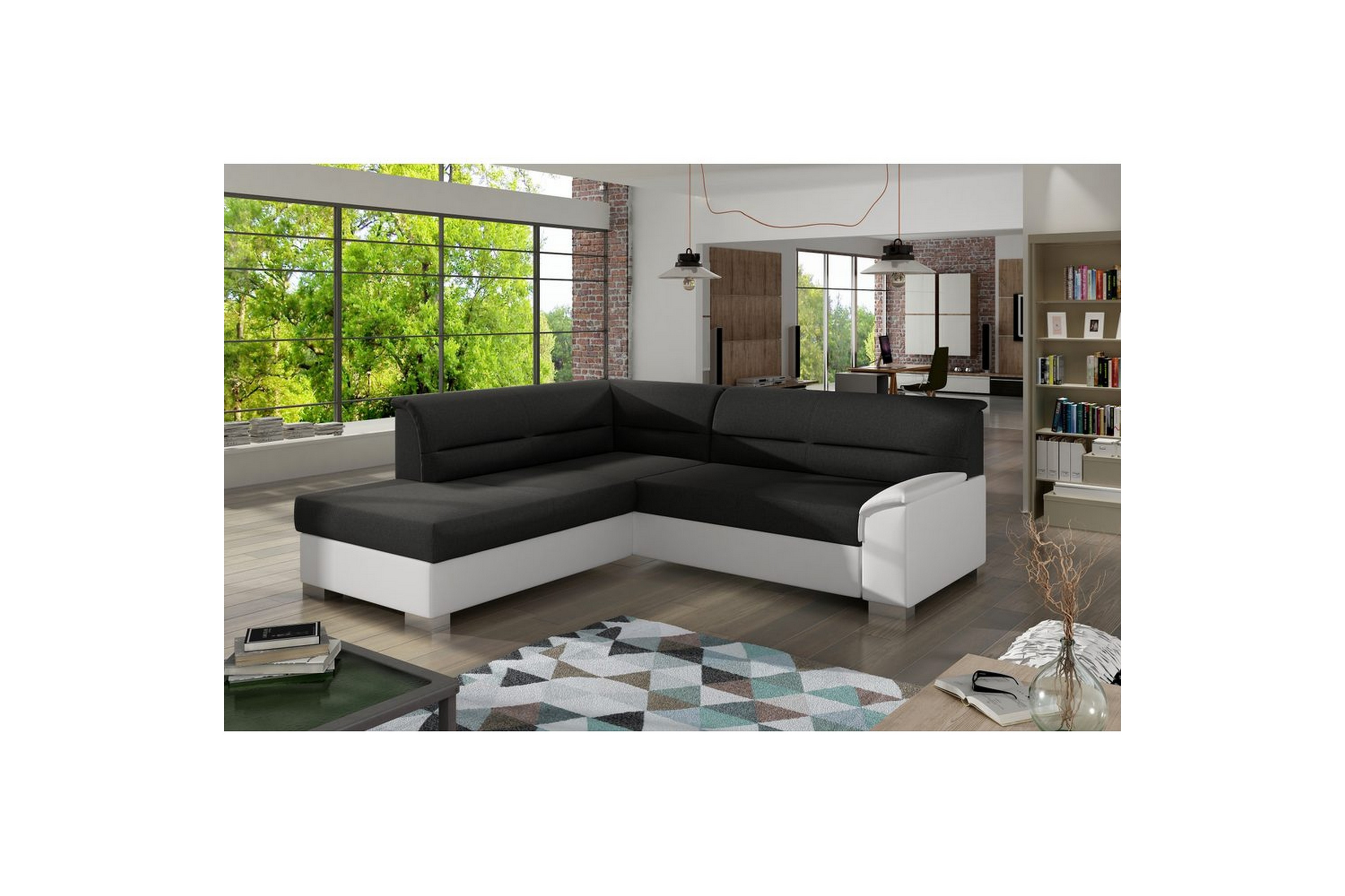 sektionssoffa eltap bergen 247x214x83 cm - sawana 14, soft 17, svart, vit, vänster