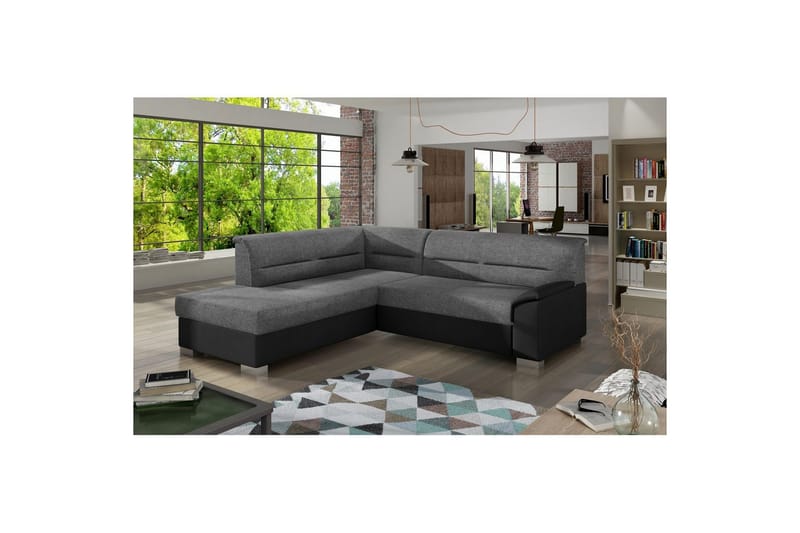 Sektionssoffa Eltap Bergen 247x214x83 cm, Sawana 21, Soft 11, Grå, Svart, Vänster