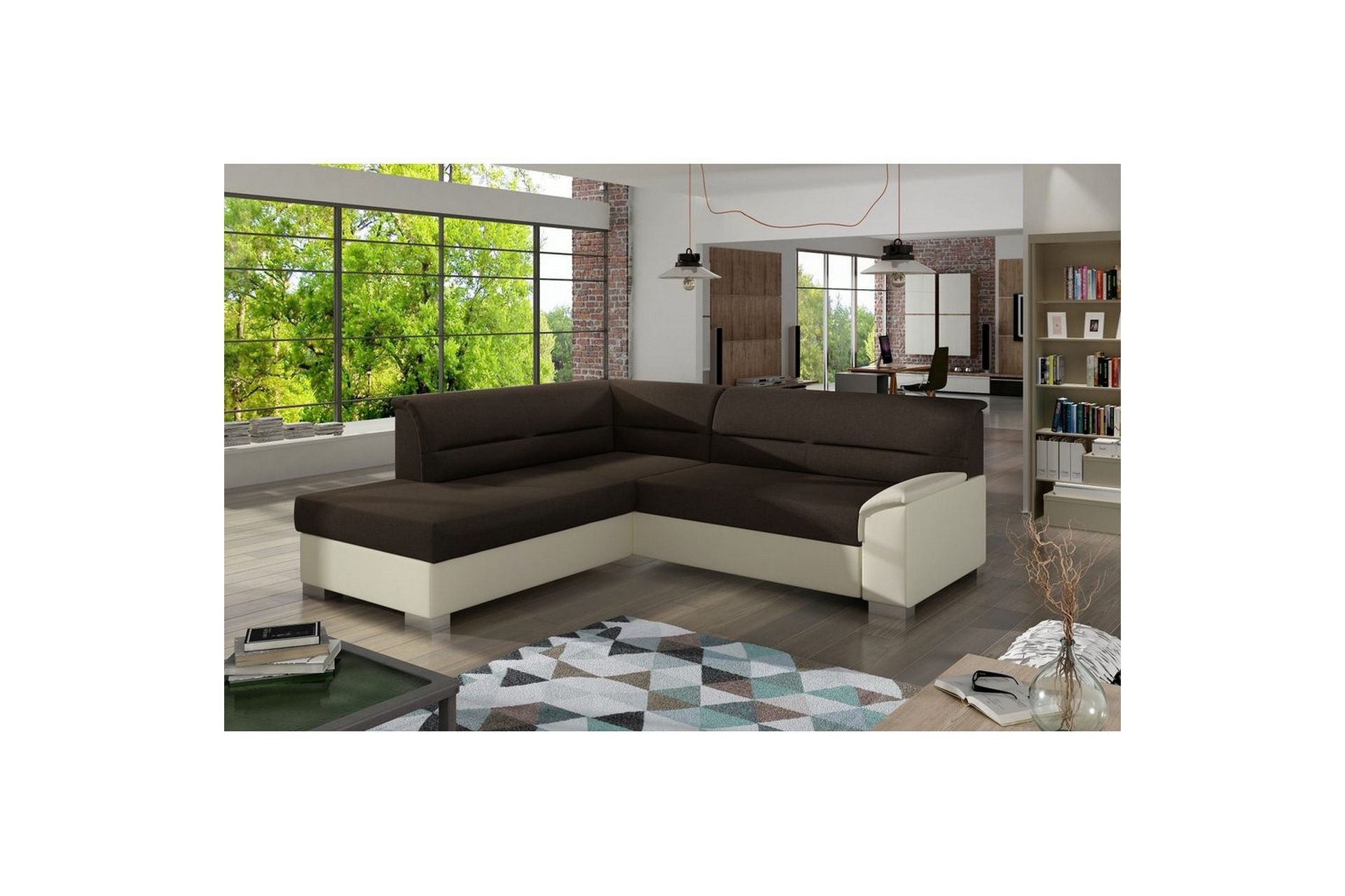 Sektionssoffa Eltap Bergen 247x214x83 cm - Sawana 26, Soft 33, M&ouml;rkbrun, Beige, V&auml;nster