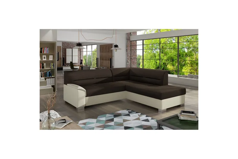 Sektionssoffa Eltap Delvo 247x214x83 cm, Sawana 26, Soft 33, Mörkbrun, Beige, Höger