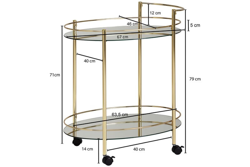 Kenebrew Drinkvagn 67x46 cm - Guld - Möbler - Vardagsrum - Serveringsvagn & drinkvagn
