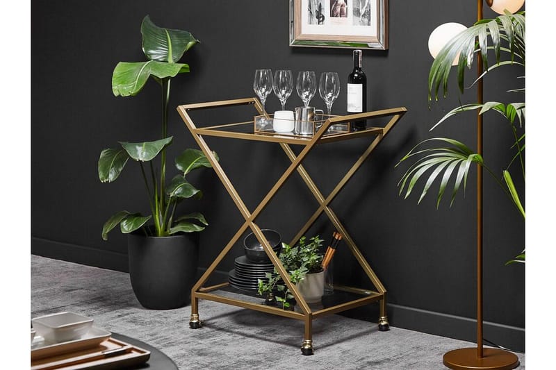 Serveringsvagn glas/guld IVERA - Guld - Möbler - Vardagsrum - Serveringsvagn & drinkvagn