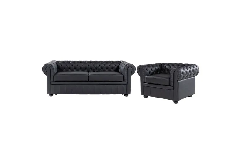 Soffa Chesterfield Svart, brun, Svart, brun