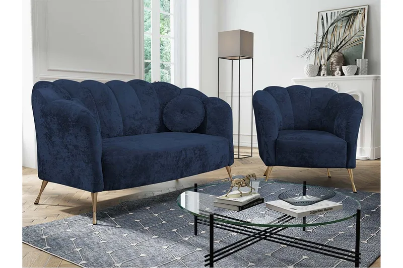 Adrial 3-sits Soffgrupp - Sammet/Blå - Möbler - Vardagsrum - Soffgrupper